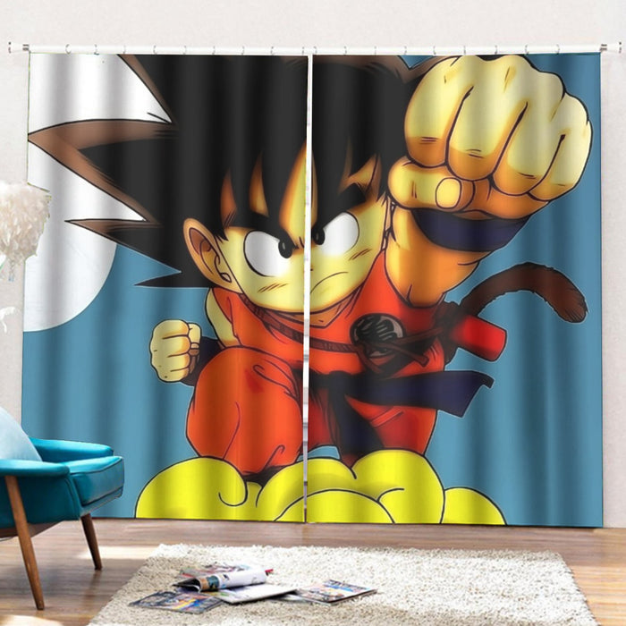 Young Goku Kid Flying Cloud Fight 3D Dragonball Curtains with Hooks