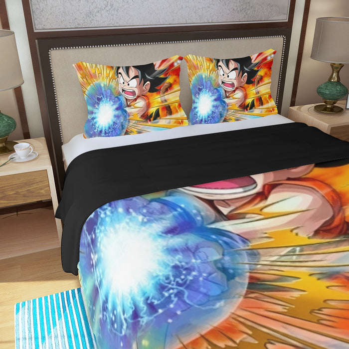 Dragon Ball Energy Kid Goku Blue Kamehameha Three Piece Duvet Cover Set