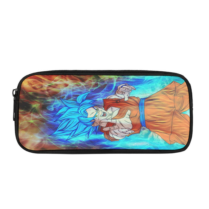 DBZ Goku Super Saiyan God Blue SSGSS Power Aura Fire Theme Design Pencil Bag