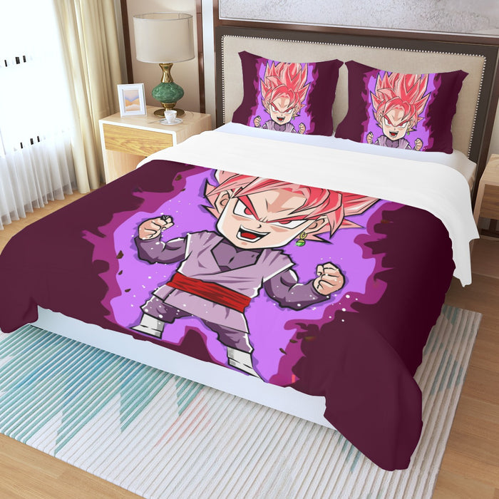 DBZ Goku Black Zamasu Rose Super Saiyan Cute Chibi Design Three Piece Duvet Cover Set