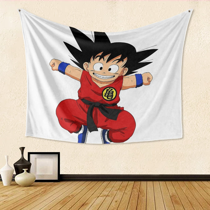 DBZ Jumping Kid Goku In His Training Suit Tapestry
