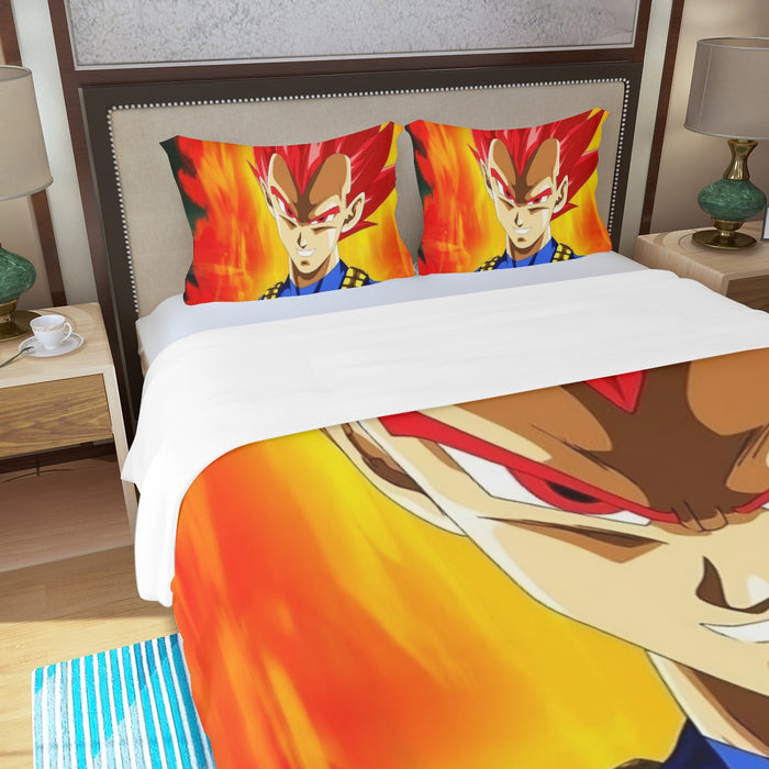 Dragon Ball Vegeta Super Saiyan Red God Vibrant Print Three Piece Duvet Cover Set