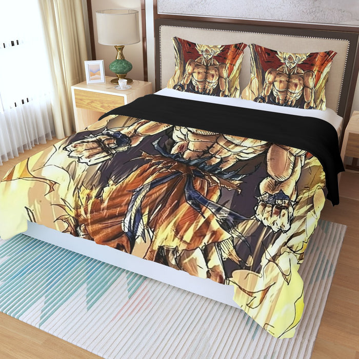 Powerful Goku Super Saiyan 2 Transformation SSJ2 Three Piece Duvet Cover Set