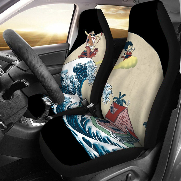 DBZ Kid Goku And Master Roshi Surfing To Kame House Car Seat Cover