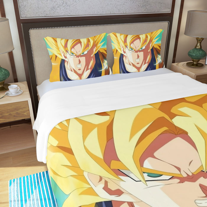 Dragon Ball Goku Super Saiyan Hero Thunder Design Street Style Three Piece Duvet Cover Set