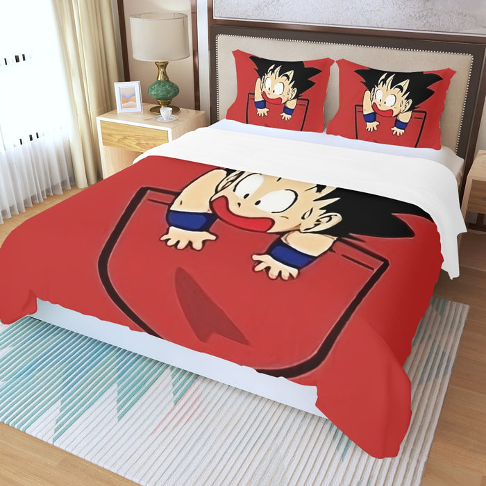 Dragon Ball Cute Goku Kid Pocket Simple Design Streetwear Three Piece Duvet Cover Set