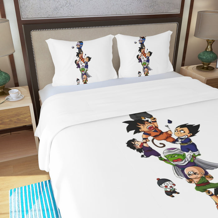 Dragon Ball Z Cute Adorable Chibi DBZ Characters White Three Piece Duvet Cover Set