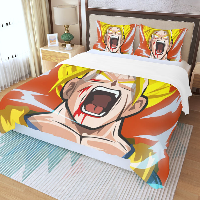 Dragon Ball Goku Super Saiyan Angry Scream Hand Drawing Design Three Piece Duvet Cover Set