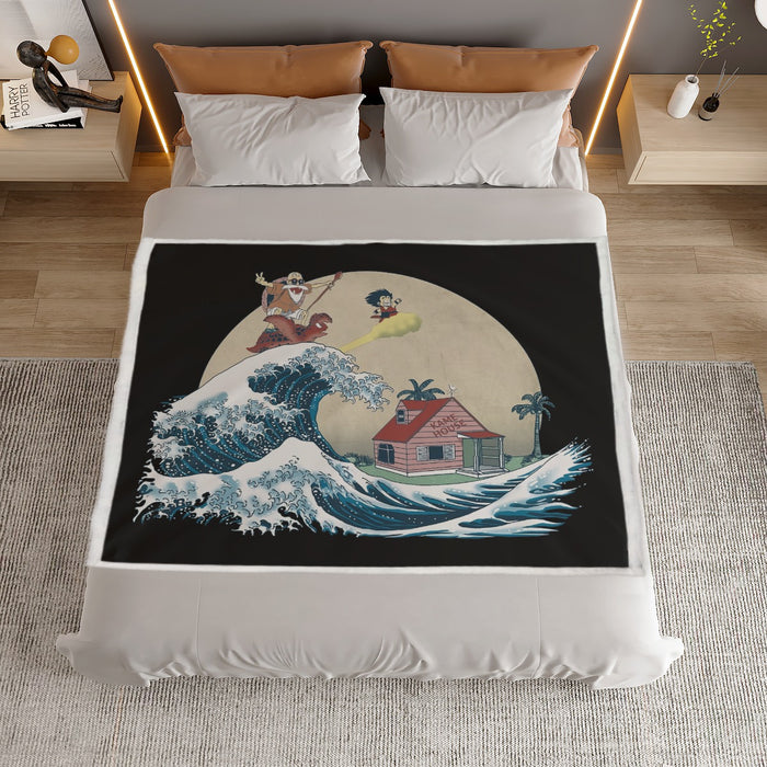 DBZ Kid Goku And Master Roshi Surfing To Kame House Household Warm Blanket