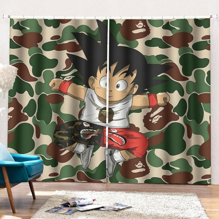 Dragon Ball Shirt Jumping Kid Goku Camouflage Curtains with Hooks