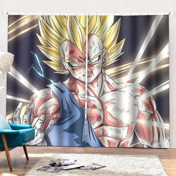 DBZ Majin Vegeta Saiyan Prince Fight Injure Manga Style Trending Curtains with Hooks