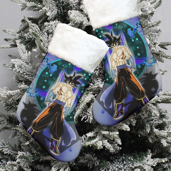 DBZ Goku Muscular Saiyan Vibrant Background Art Style Christmas Socks