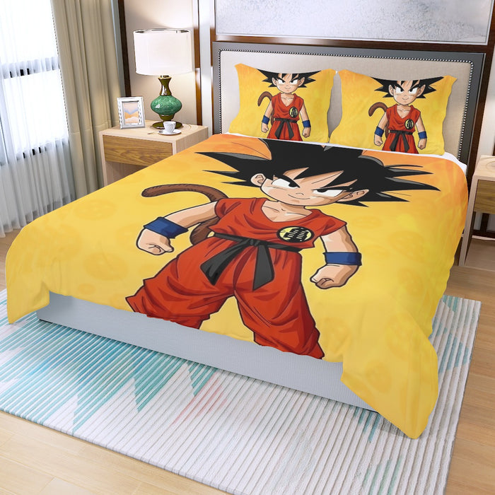 Cute Young Kid Goku Yellow Dragon Ball 3D Three Piece Duvet Cover Set