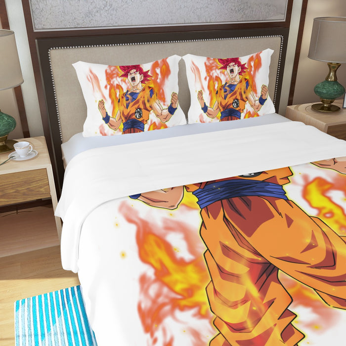 Awesome Goku Super Saiyan God Transformation DBZ Three Piece Duvet Cover Set