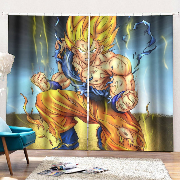 DBZ Goku Super Saiyan Thunder Power Damage Fight Cool Design Curtains with Hooks