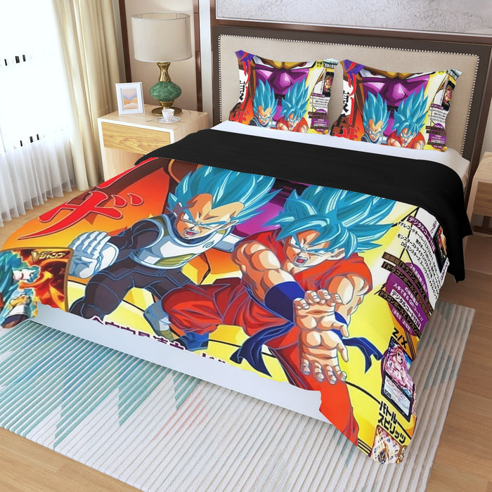 Golden Frieza Super Saiyan God Goku Vegeta Blue Hair 3D Three Piece Duvet Cover Set