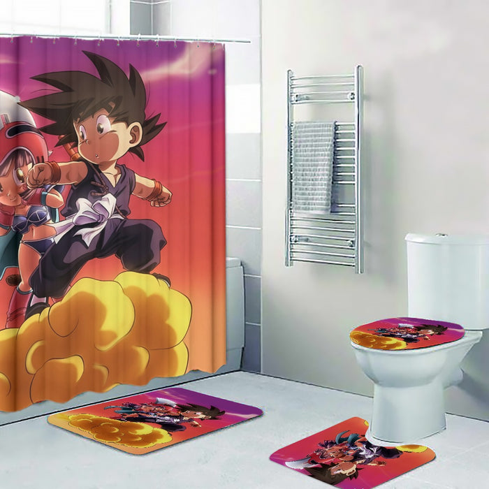 Kid Goku and Chichi Flying on Golden Cloud 3D Four-piece Bathroom