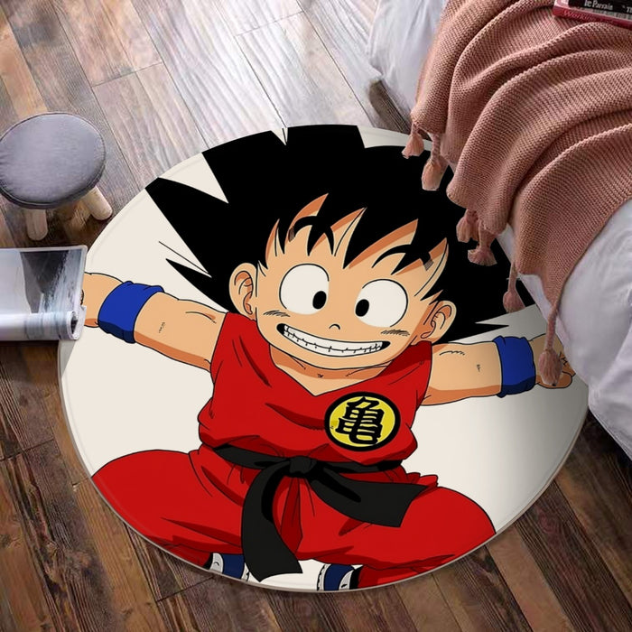 DBZ Jumping Kid Goku In His Training Suit round mat