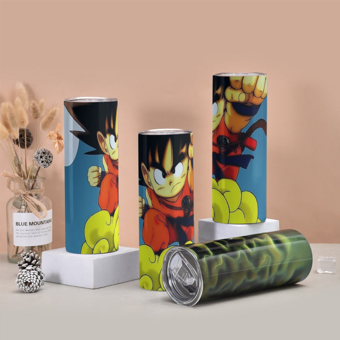 Young Goku Kid Flying Cloud Fight 3D Dragonball Tumbler with twinkle surface