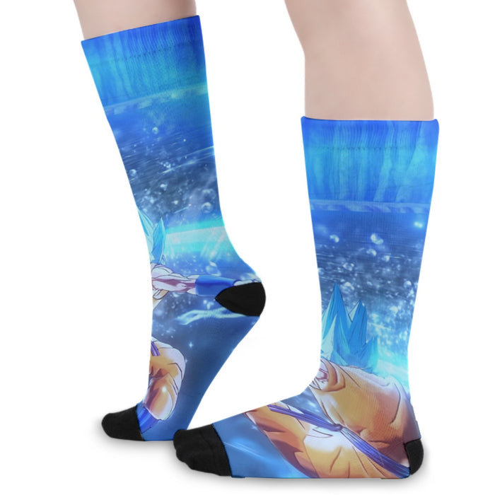 DBZ Goku SSGSS Saiyan God Blue Aura Blasting Streetwear Socks