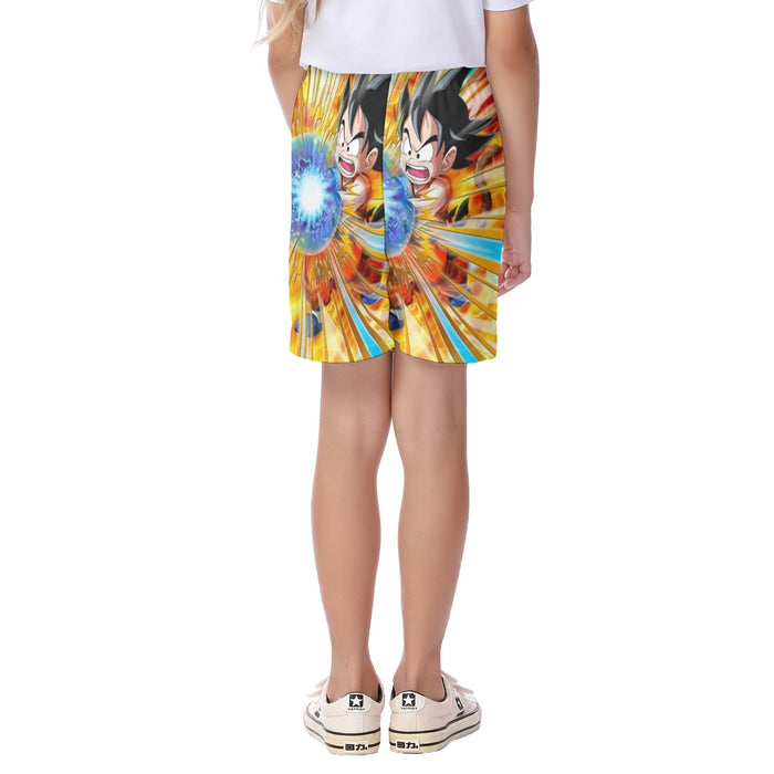 Dragon Ball Energy Kid Goku Blue Kamehameha Kid's Beach Shorts