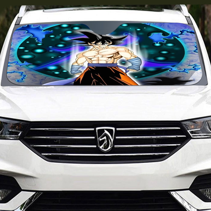 DBZ Goku Muscular Saiyan Vibrant Background Art Style Windshield Sunshade