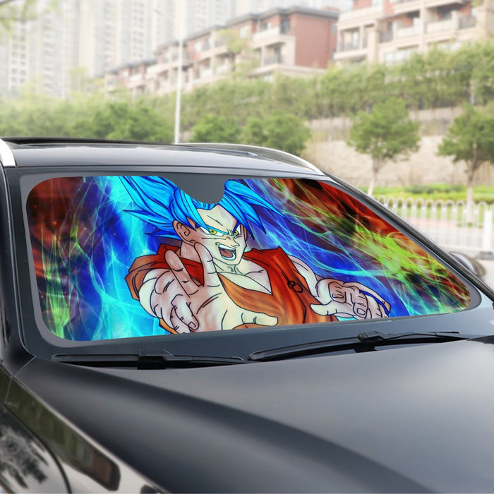 DBZ Goku Super Saiyan God Blue SSGSS Power Aura Fire Theme Design Windshield Sunshade