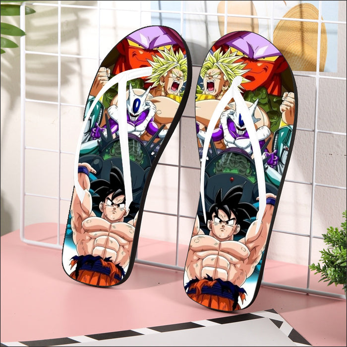 DBZ Goku Spirit Bomb Destroy Villains Cooler Broly Namek Vibrant Flip Flops