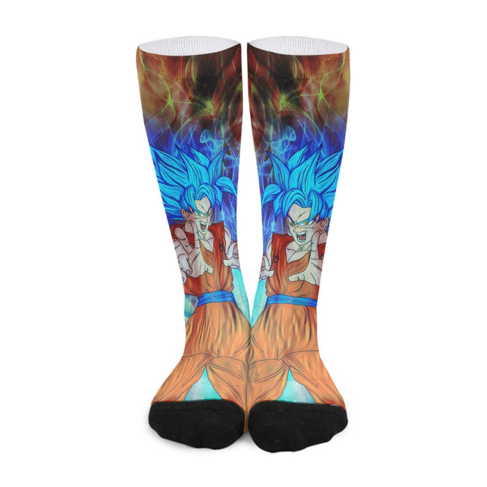 DBZ Goku Super Saiyan God Blue SSGSS Power Aura Fire Theme Design Socks