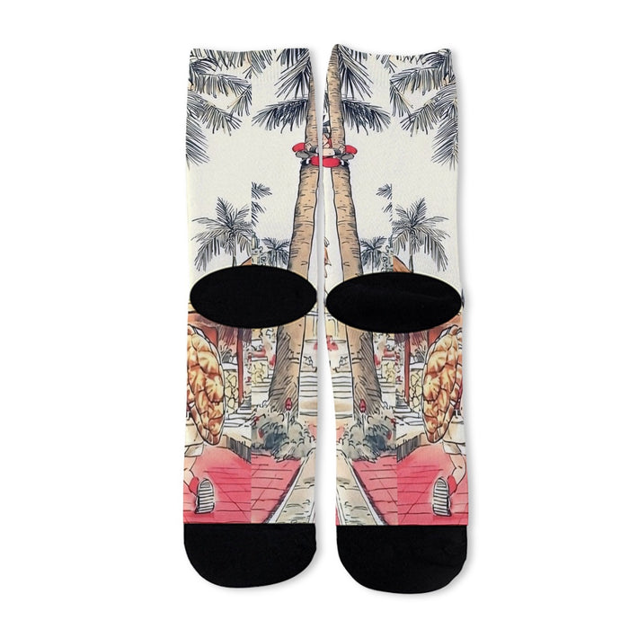 Palm Tree Cute Kid Goku Master Roshi Vintage Beige  Socks