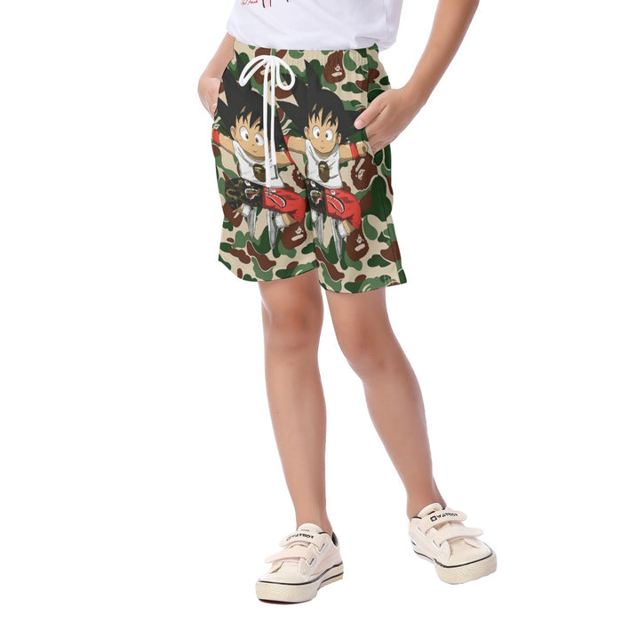 Dragon Ball Jumping Kid Goku Camouflage Kid's Beach Shorts