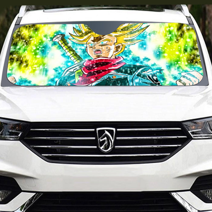 DBZ Trunks Super Saiyan Powerful Battle Ultimate Transformation Design Windshield Sunshade