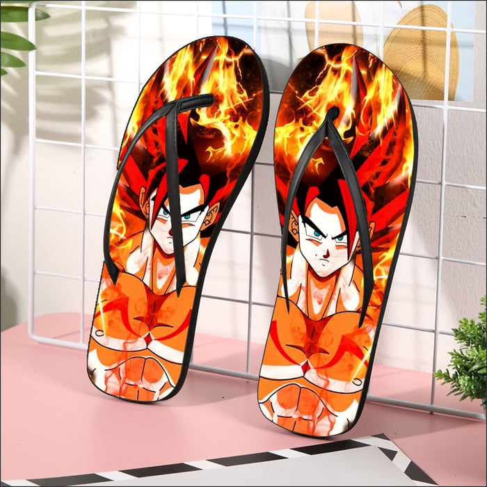 Dragon Ball Goku Super Saiyan Rose Flaming Fan Art Flip Flops