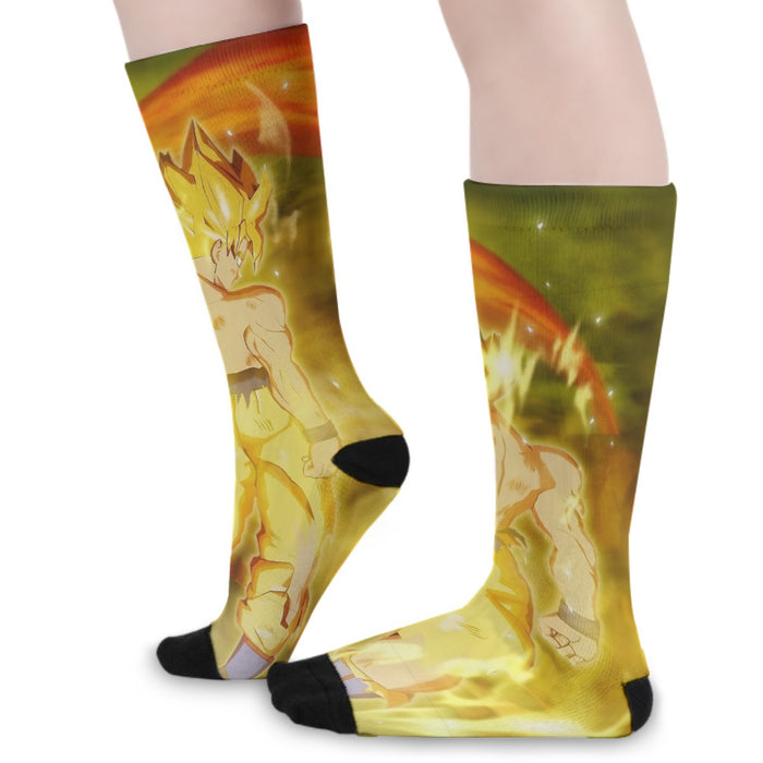 Dragon Ball Goku Super Saiyan Battle Posture Aura Style Socks