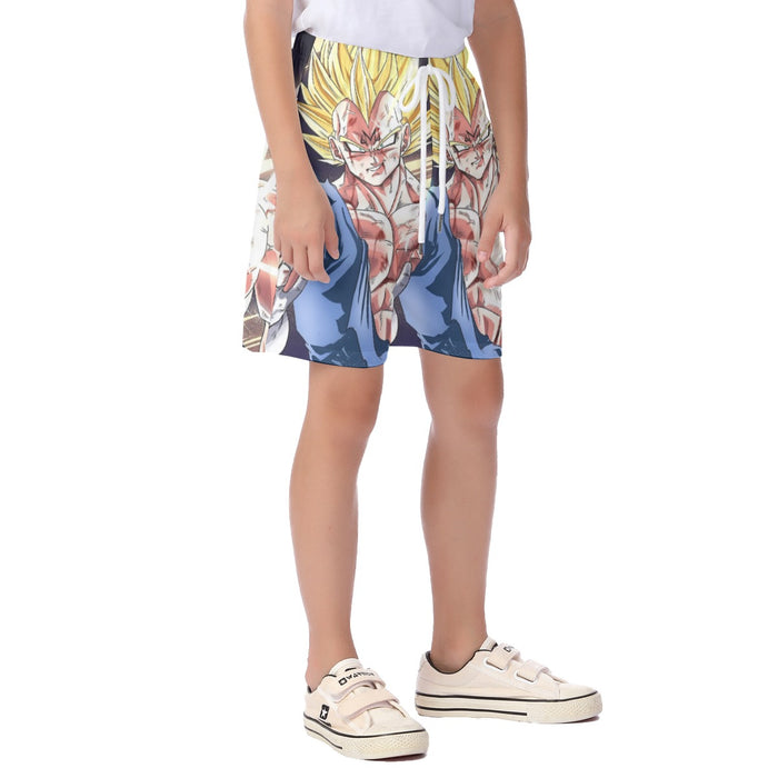 DBZ Majin Vegeta Saiyan Prince Fight Injure Manga Style Trending Kid's Beach Shorts