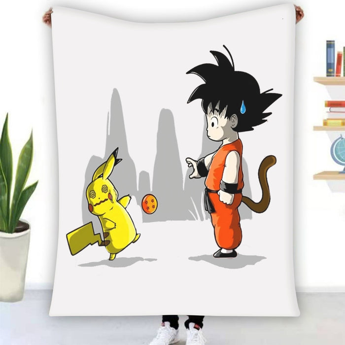 Goku Throwing A Dragon Ball At Pikachu Blanket