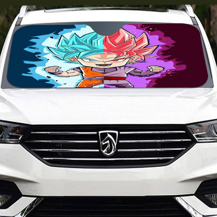 DBZ Goku Zamasu SSGSS God Blue Rose Super Saiyan Chibi Windshield Sunshade