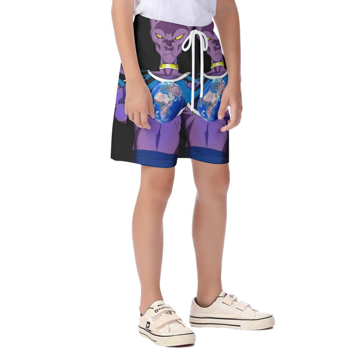 Dragon Ball Super Beerus God Destruction Earth  Kid's Beach Shorts