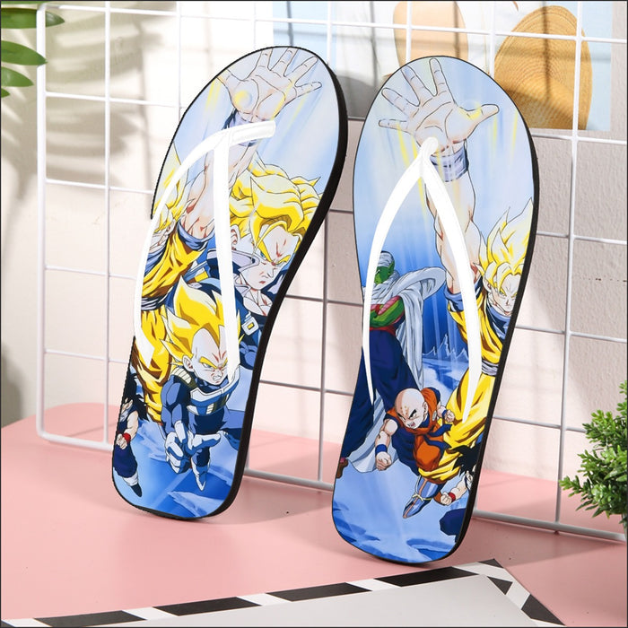 DBZ Goku Saiyan Spirit Bomb Vegeta Piccolo Gohan Trunks Vibrant Design Flip Flops