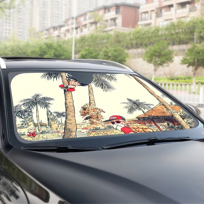 Palm Tree Cute Kid Goku Master Roshi Vintage Beige Windshield Sunshade