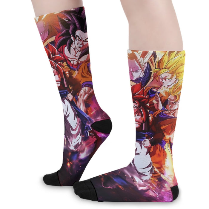 DBZ Gogeta Goku Vegeta Super Saiyan Powerful Lightning Thunder Design Socks