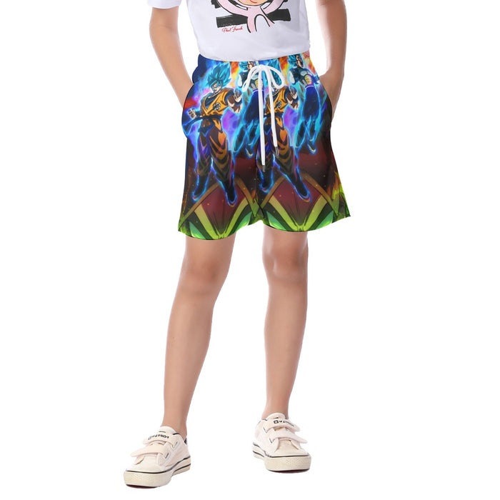 DBZ Legendary Broly Son Goku Vegeta Super Saiyan Blue Kid's Beach Shorts