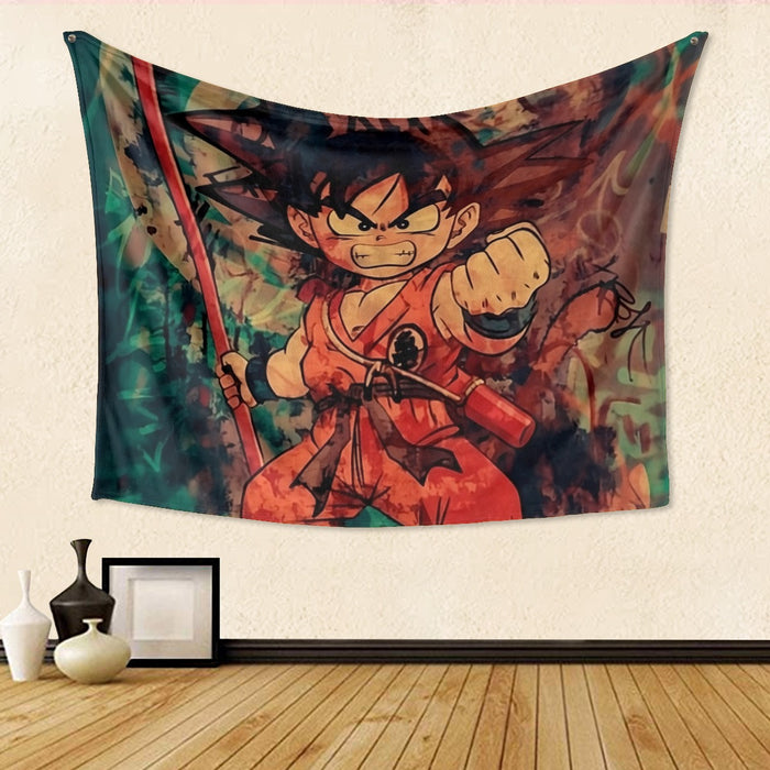 Kid Young Goku Vintage Tie Dye Painting Stylish DBZ 3D Tapestry