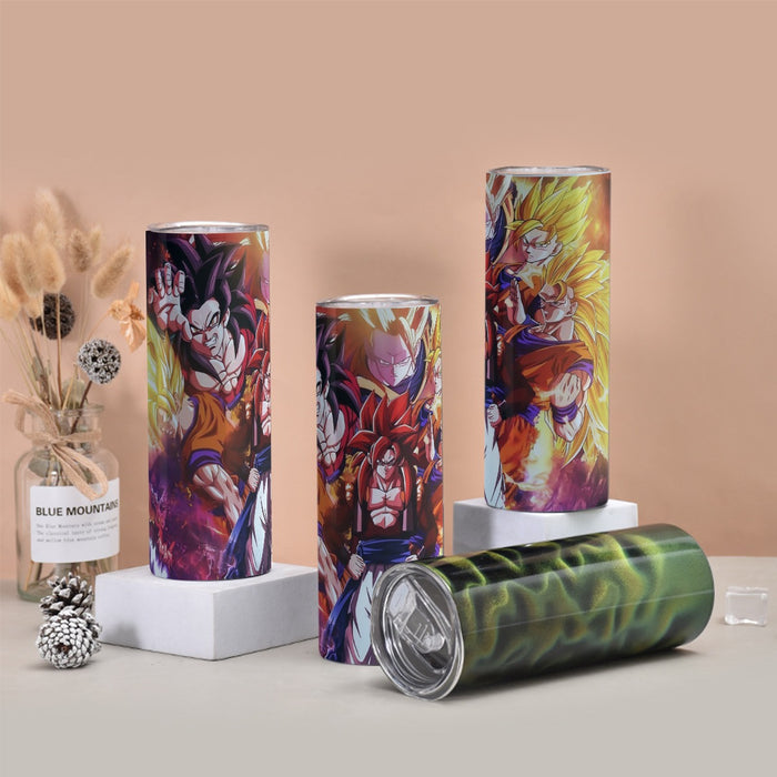 DBZ Gogeta Goku Vegeta Super Saiyan Powerful Lightning Thunder Design Tumbler with twinkle surface