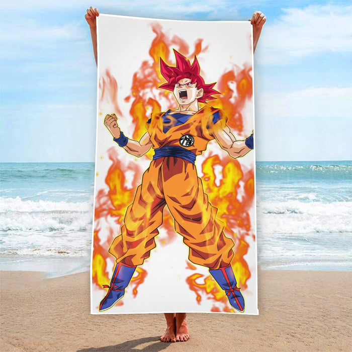 Awesome Goku Super Saiyan God Transformation DBZ Beach Towel