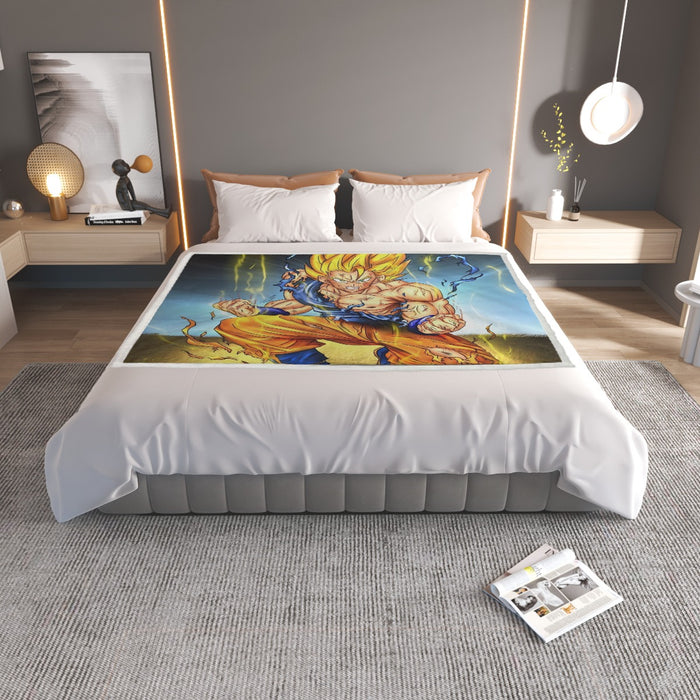 DBZ Goku Super Saiyan Thunder Power Damage Fight Cool Design Household Warm Blanket