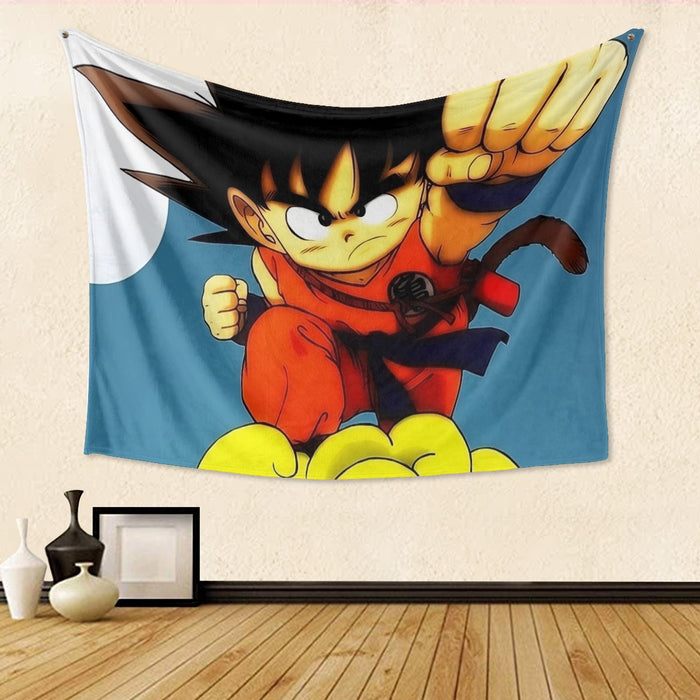 Young Goku Kid Flying Cloud Fight 3D Dragonball Tapestry
