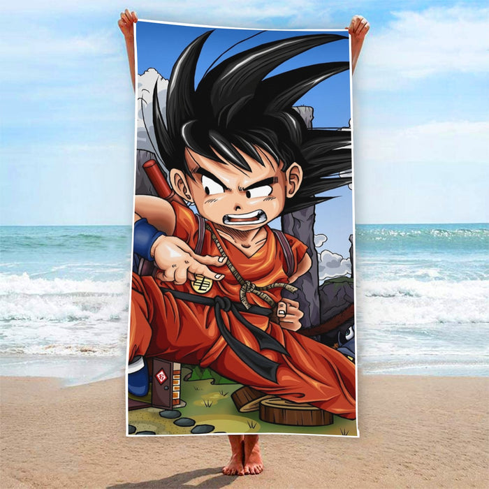 Dragon Ball Anime Angry Kid Goku Sky Clouds Blue 3D Beach Towel