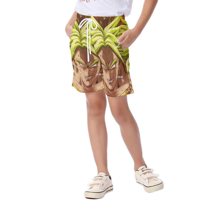 Dragon Ball Super Legendary Super Saiyan Broly White Eyes Custom Kid's Beach Shorts