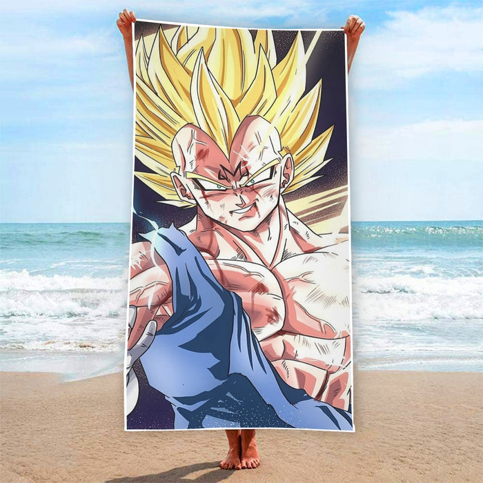 DBZ Majin Vegeta Saiyan Prince Fight Injure Manga Style Trending Beach Towel